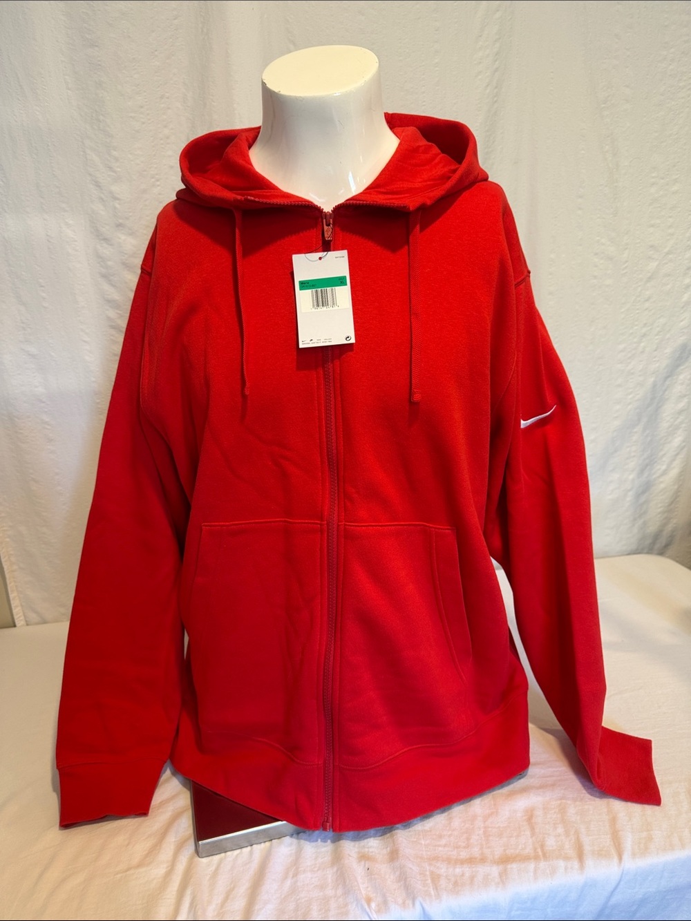 Nike Red Full-Zip Hoodie with White Tag Detail